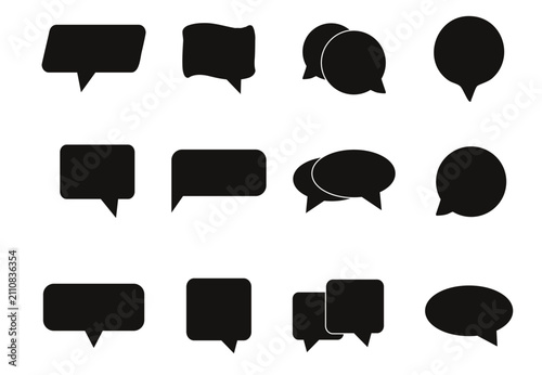 Speech Bubble Icon Set Black Chat Message Bubbles for Conversation, Communication, Social Media and UI Design.
