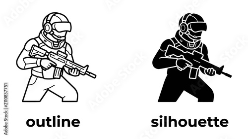 Fotografie Futuristic Soldier Outline and Silhouette
