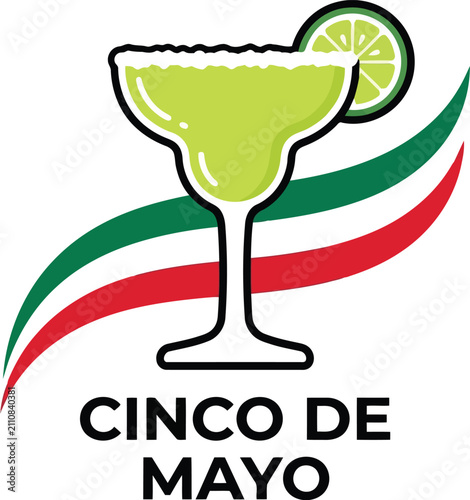 Cinco de mayo margarita cocktail drink illustration with mexican flag colors