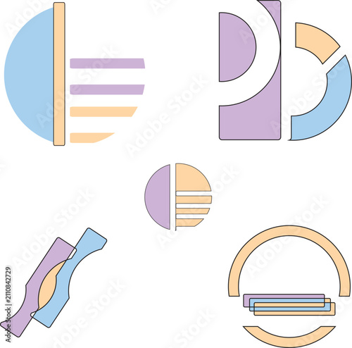 Pastel Abstract Geometric Logo Collection with Minimal Modern Vector Shapes and Creative Branding Elements