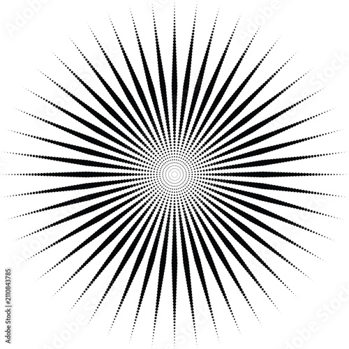Принти на полотні Black and white halftone pattern with radial lines of dots emanating from the ce