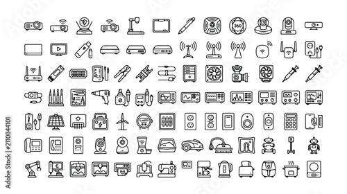 Fotografía Set of 100 electronics and technology line icons vector