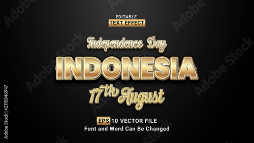 3d editable gold indonesian independnce day text effect