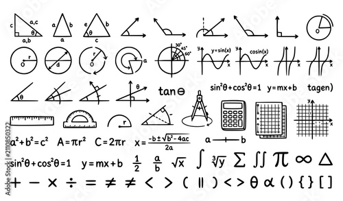 Foto Mathematics and Geometry Outline Icons Set Featuring Trigonometry Calculus Algeb