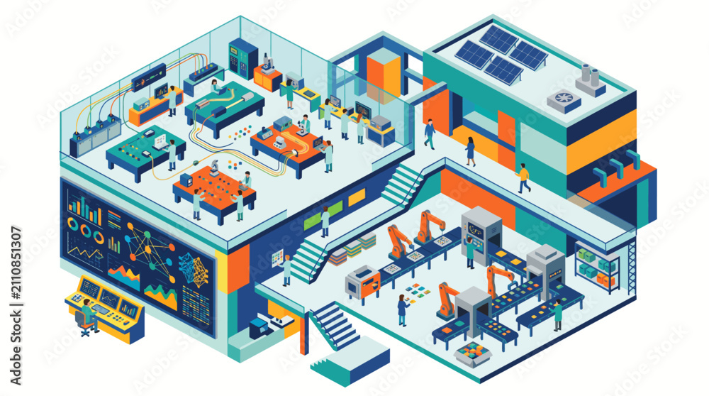 Obraz premium Colorful 3D rendered isometric city with people and vehicles.