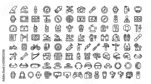 Foto Set of 100 Adventure Sports and Outdoor Activity Line Icons Vector