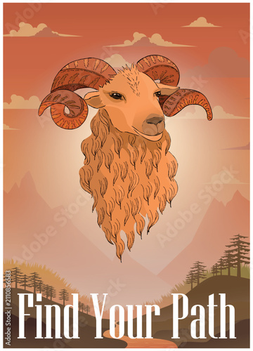 Find Your Path Ram Landscape Motivational Vector Poster