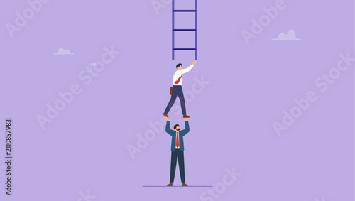 Konstfotografi Businessman coworker support his colleague reaching to climb ladder of success