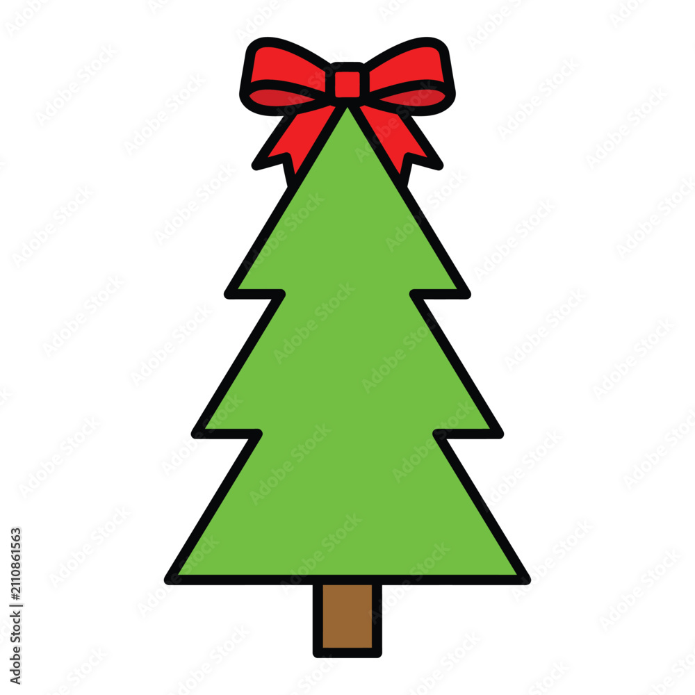 Fototapeta premium Green christmas tree with a red bow topper