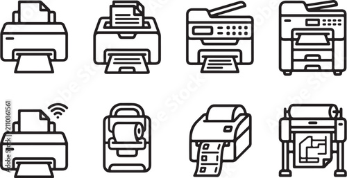 Bild auf Leinwand Eight types of printer icons in black and white