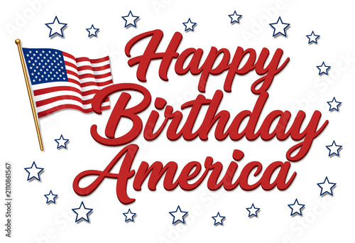 Happy birthday america greeting card with flag stars and patriotic design celebration