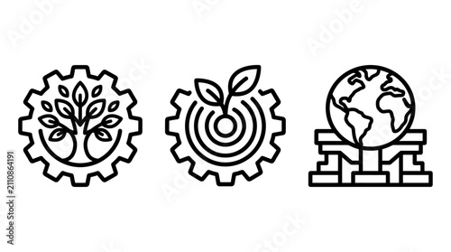 Sustainable development and green growth icon collection with sustainability development environment illustration industrial industry technology optimization circular resource management