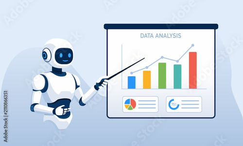AI robot presenting business analytics dashboard for reports. Ai assistant for business strategy.