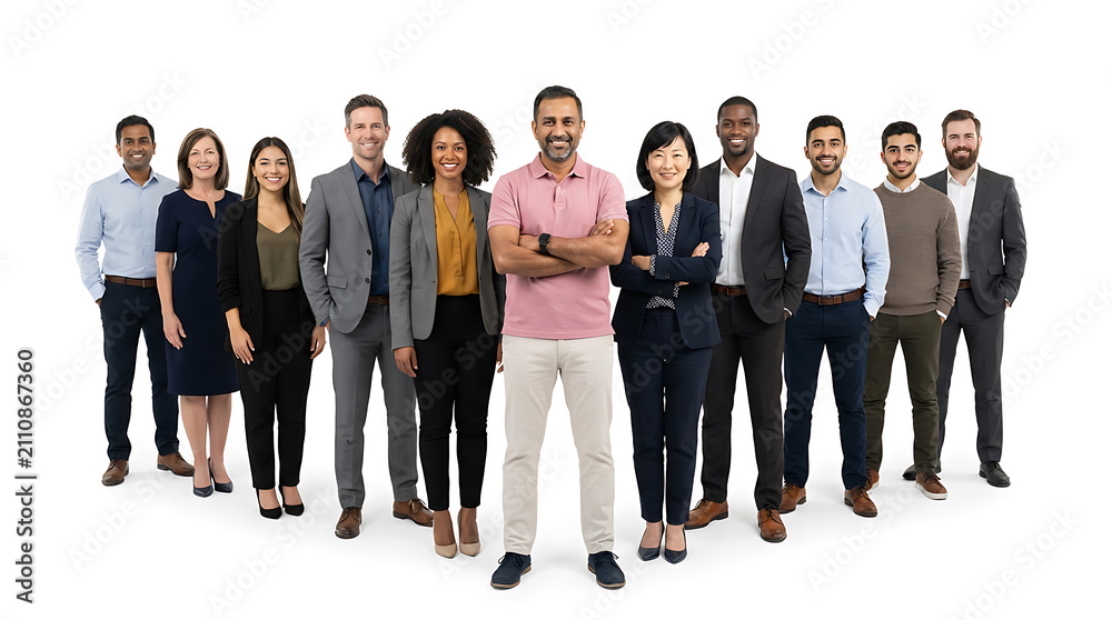Fototapeta premium Diverse group of people in business attire posing together on white background women