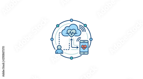 Remote health monitoring icon for digital healthcare and medical technology app interface