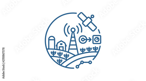 Smart agriculture remote monitoring system outline vector icon for digital farming