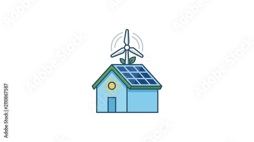 Renewable energy home icon design for sustainable and eco friendly lifestyle concept