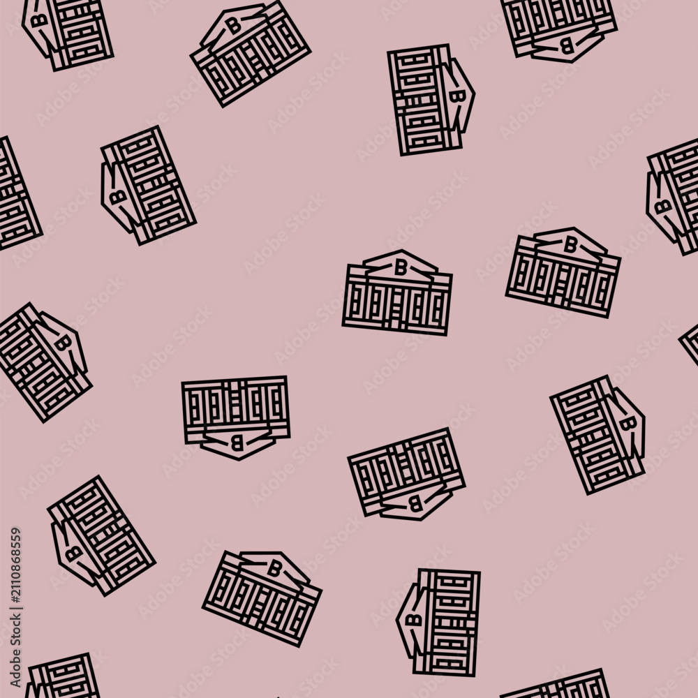 Obraz premium city bank building vector line seamless pattern city bank building sign illustration