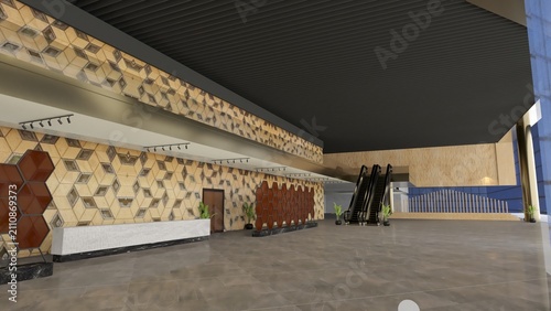Bild auf Leinwand Luxury Hotel Lobby with Reception Desk and Escalator