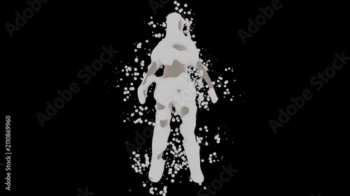 An abstract concept of beauty. Milky texture and particles on the female body.  The concept of cosmetic skin care. White cream and bubbles on the human figure.