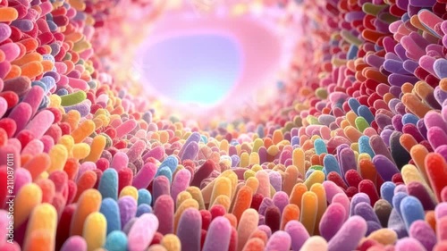 Camera Moving Through Healthy Intestinal Villi, 3D Medical Animation.