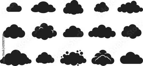 Tableau sur toile Collection Of Black Cloud Silhouettes On A White Background