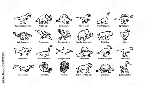 Foto Prehistoric Animal Motion Graphic Outline Icons Editable Vector Set