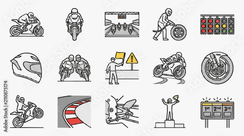 Konstfotografi Sleek Collection of 15 Black and White Motorcycle Racing Icons Featuring Helmets