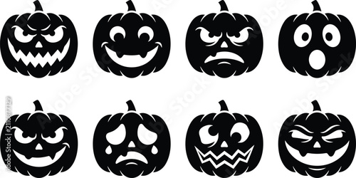 Fotografie Halloween jack o lantern pumpkin emotions icon set