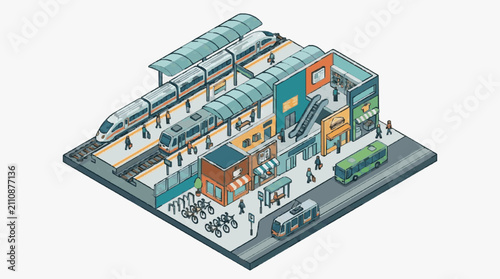 Foto Urban Commercial Building Complex with Street Activity.