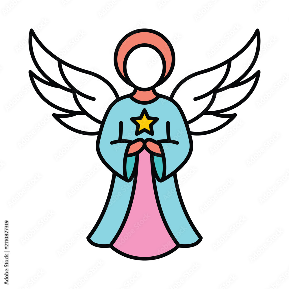 Fototapeta premium Stylized angel with wings and yellow star
