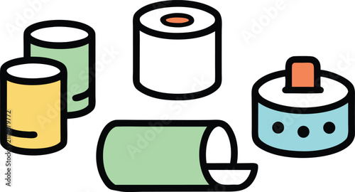 Obraz na płótnie Set of colorful cylindrical containers or industrial chemical canisters illustra