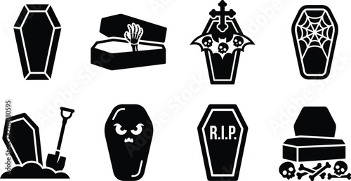Photography Halloween coffin casket spooky icon set