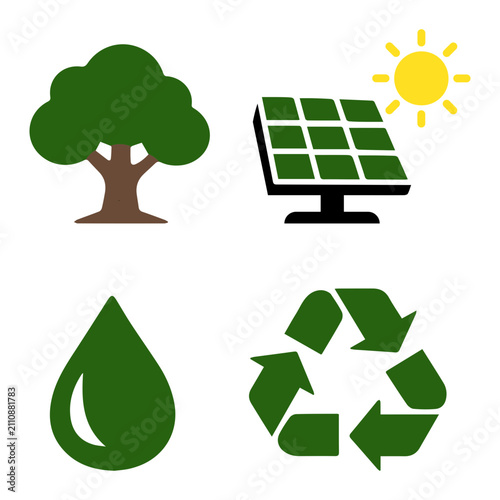 Eco and Sustainability Flat Icons Set Renewable Energy Environment Vector Collection