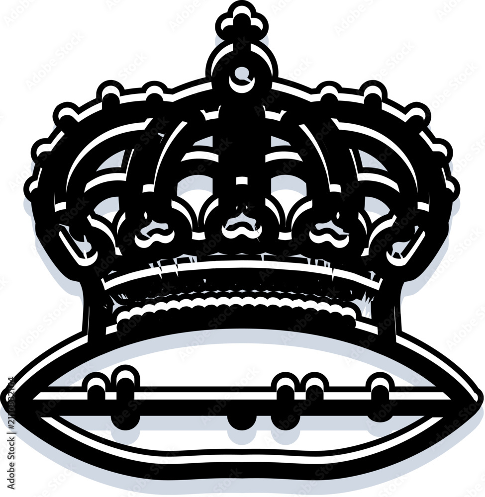 Fototapeta premium Stylized graphic crown illustration signifying principles of leadership, power, and achievement, featuring intricate details and a bold outline against a white background
