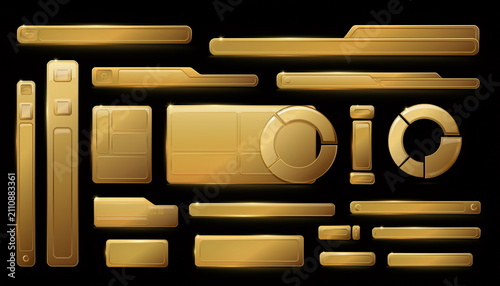 Gold modern UI panel interface buttons モダンなゴールドのUIパネルとボタン背景イラストセット