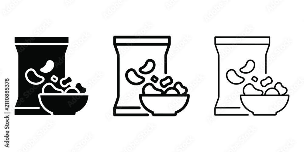 Fototapeta premium Snacks icon silhouette vector outline and line art