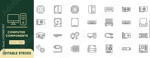 Fotografía Computer components line icon set