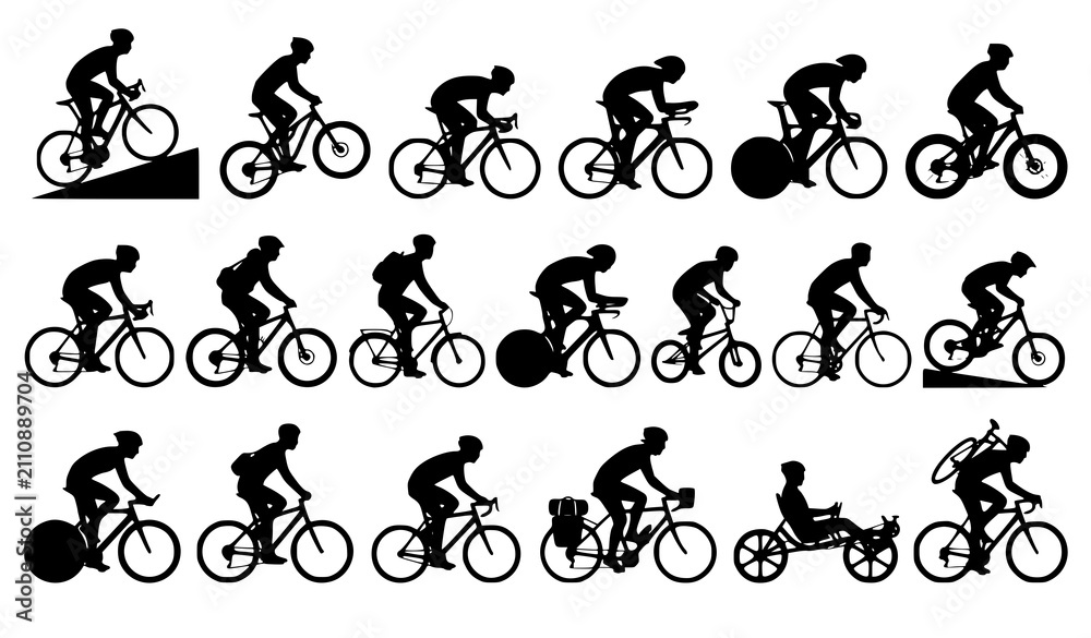 Obraz premium Cycling Man Vector Silhouette Collection Racing Bicycle Icons