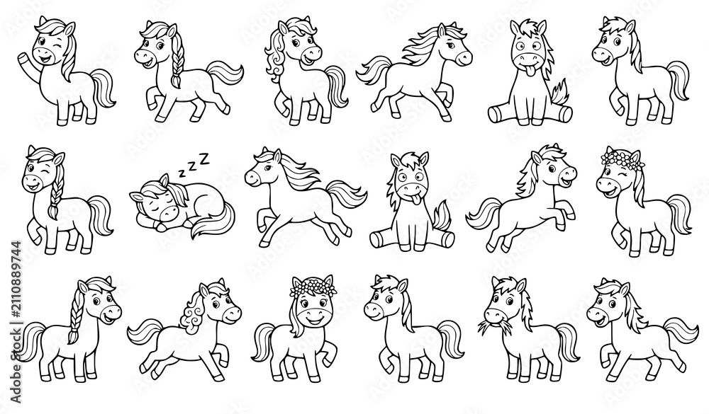 Obraz premium Cute Funny Pony Coloring Page Vector Collection