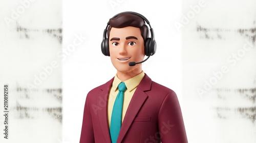 3d cartoon man with headset for customer support service