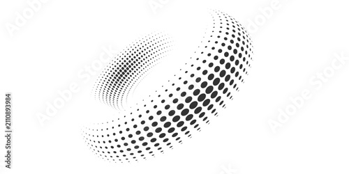 Foto Abstract halftone sphere composed of varying dots forms a curved 3D digital patt