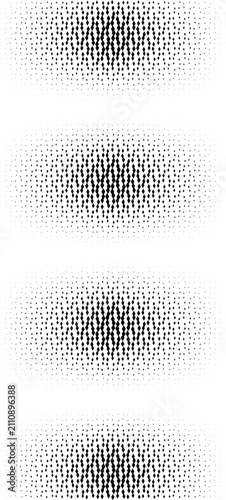 Fotografía Four horizontal bands of black halftone dots with varying density on a white bac