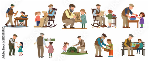 Foto Grandfather and granddaughter spending time together on adventure and storytelli