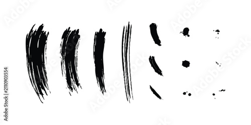 Cuadro en lienzo Set of black ink brush strokes and paint splatters for artistic design textures