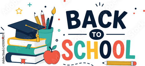 Quadro su tela Back to school concept with books and graduation cap