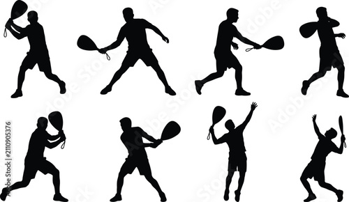 Obraz na płótnie Professional Squash Player Silhouette Set with Powerful Racket Swing Action Pose