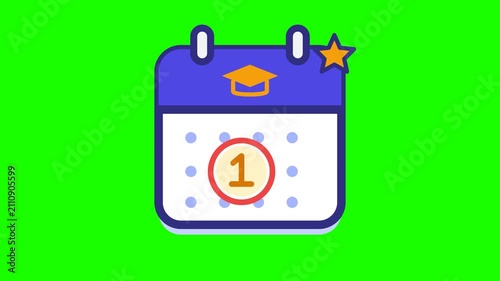 Academic calendar icon with graduation cap and number one on green background for education planning