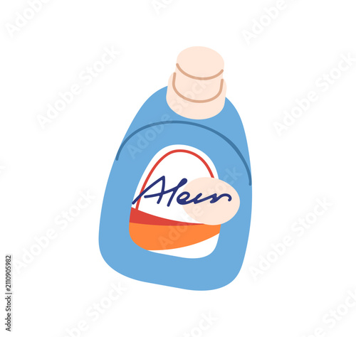 Laundry gel, cleaning liquid in plastic bottle. Chemical detergent, household...