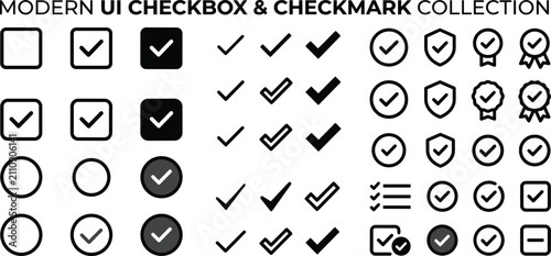 Modern UI checkbox and checkmark icon collection for web, mobile apps, and user interface design.